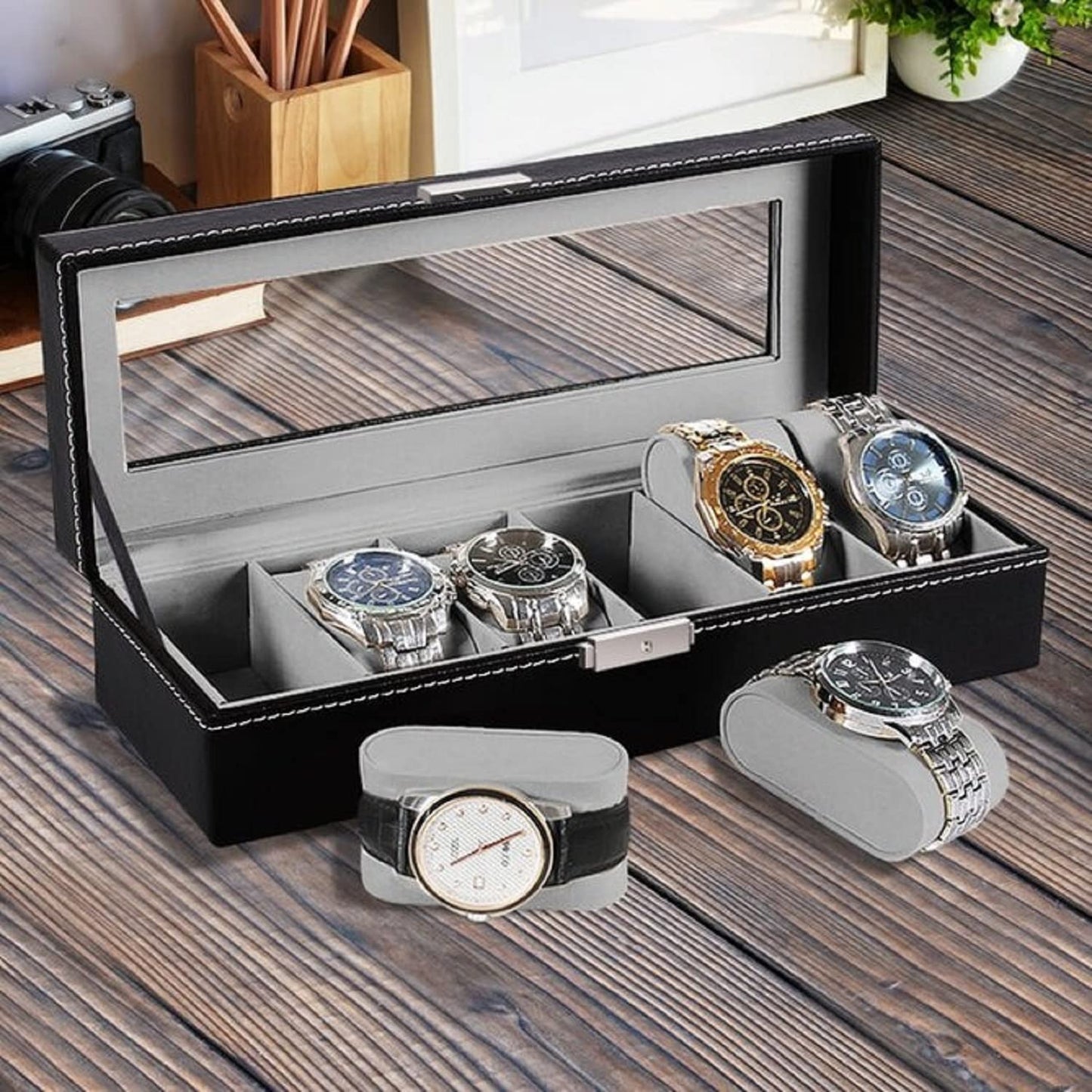 Wrist Watch Organizer Case In 6 Slots for  Men and Women