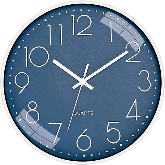 Silent Quartz Non Ticking Cerulean Round Wall Clock in 12 Inches