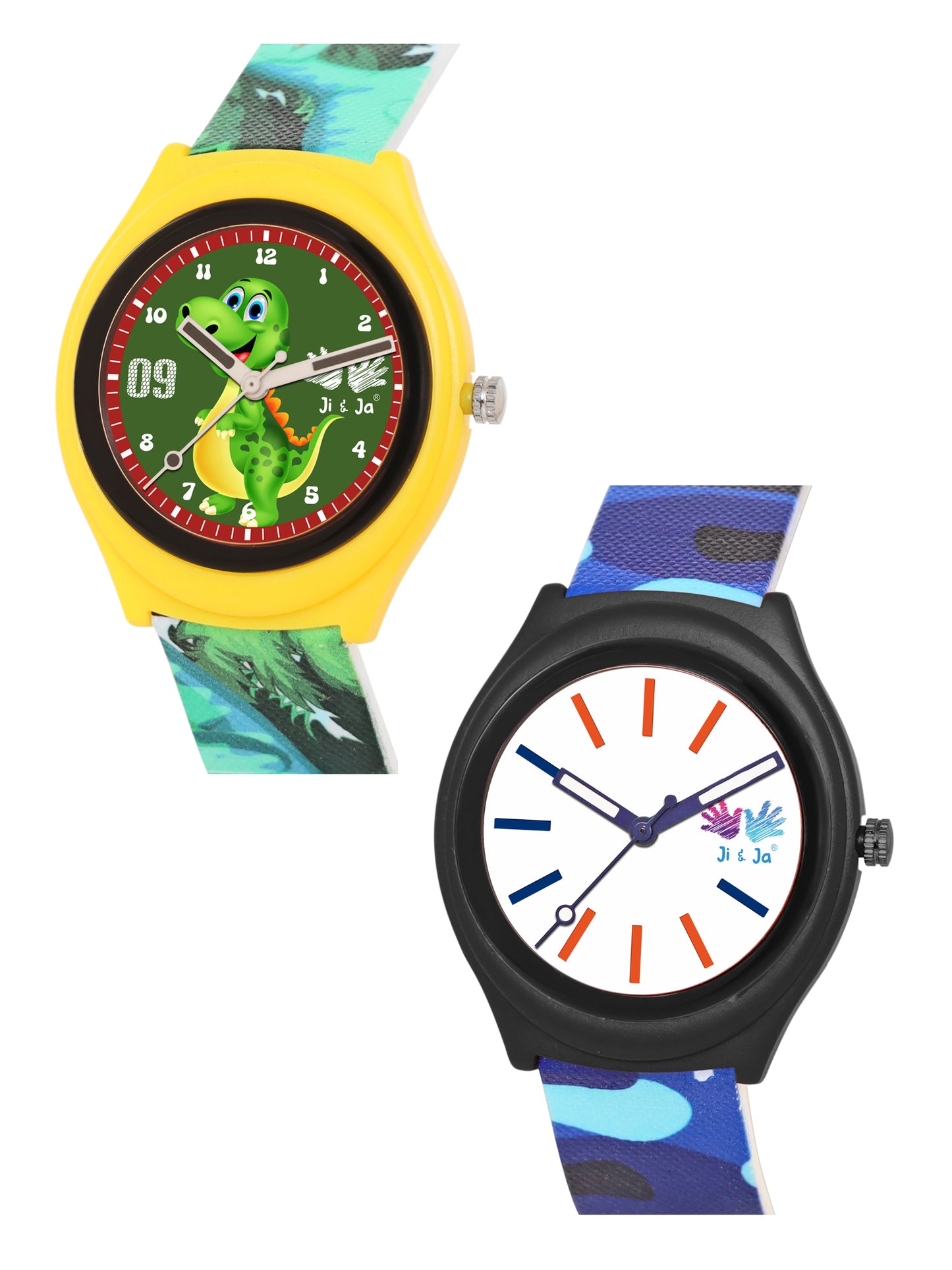 Kids' Combo Pack Analog Watches – Green Dinosaur Adventure & Blue Camouflage Sports - JJ120114