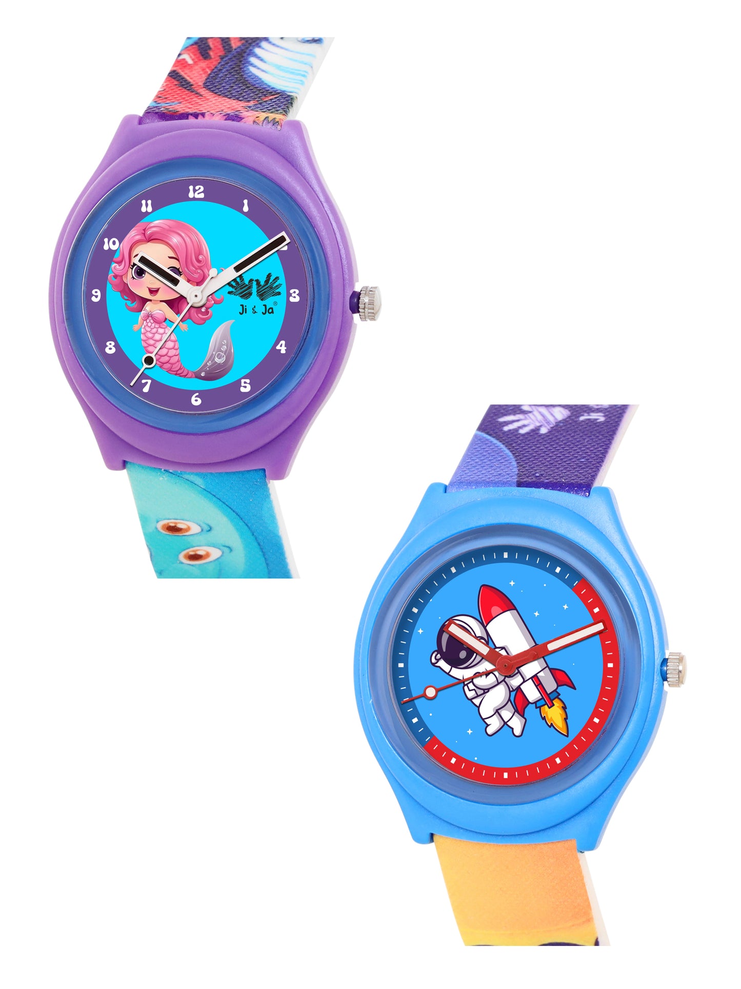 Kids’ Combo Pack Analog Watches – Astronaut Rocket Theme & Mermaid Cartoon Design - JJ115118
