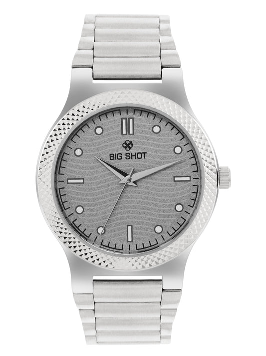 Men’s Grey Textured Dial with Silver Stainless Steel Strap Analog Watch - BSM007A