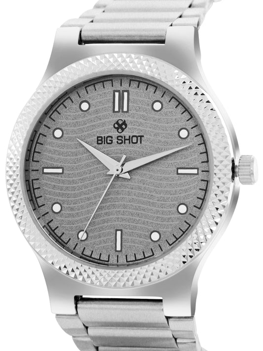Men’s Grey Textured Dial with Silver Stainless Steel Strap Analog Watch - BSM007A