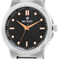 Men’s Black Textured Dial Analog Watch with Silver Stainless Steel Strap - BSM007B