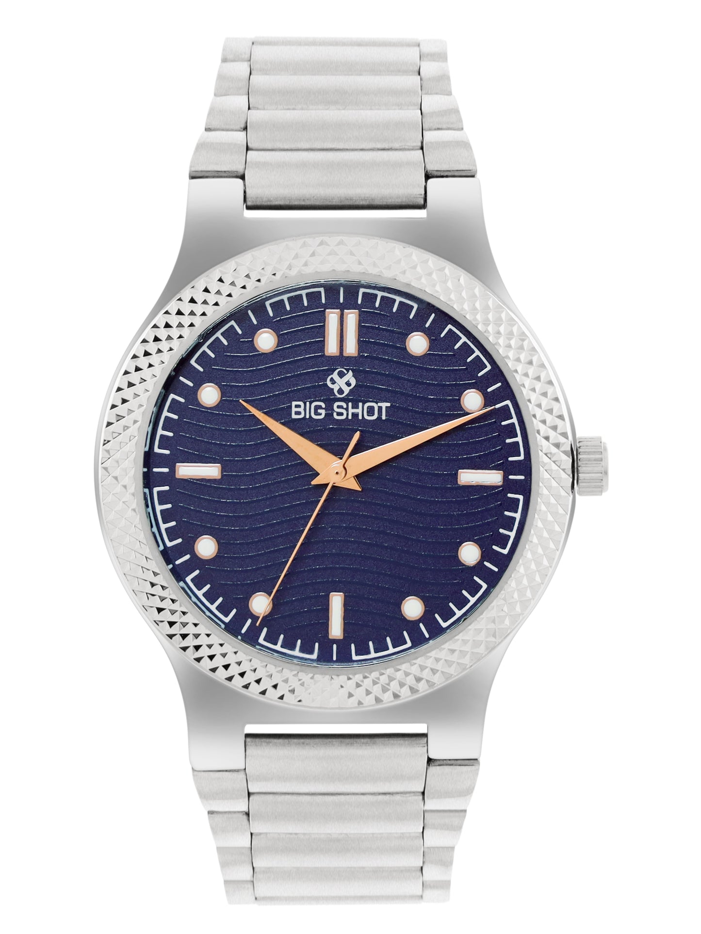 Men’s Blue Dial Analog Watch with Silver Stainless Steel Strap - BSM007D
