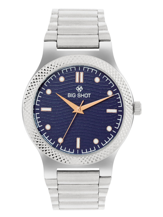 Men’s Blue Dial Analog Watch with Silver Stainless Steel Strap - BSM007D