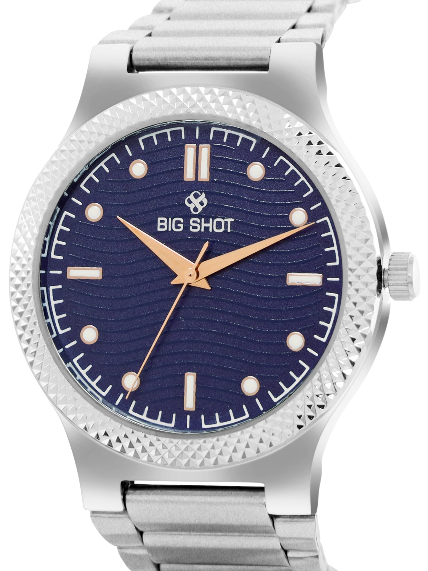 Men’s Blue Dial Analog Watch with Silver Stainless Steel Strap - BSM007D
