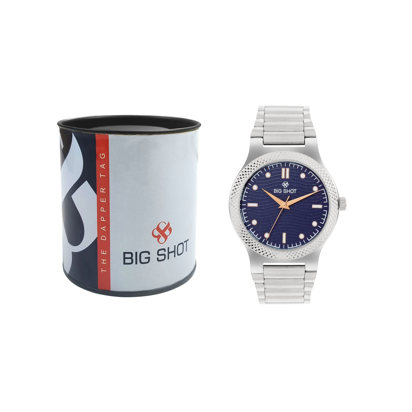 Men’s Blue Dial Analog Watch with Silver Stainless Steel Strap - BSM007D