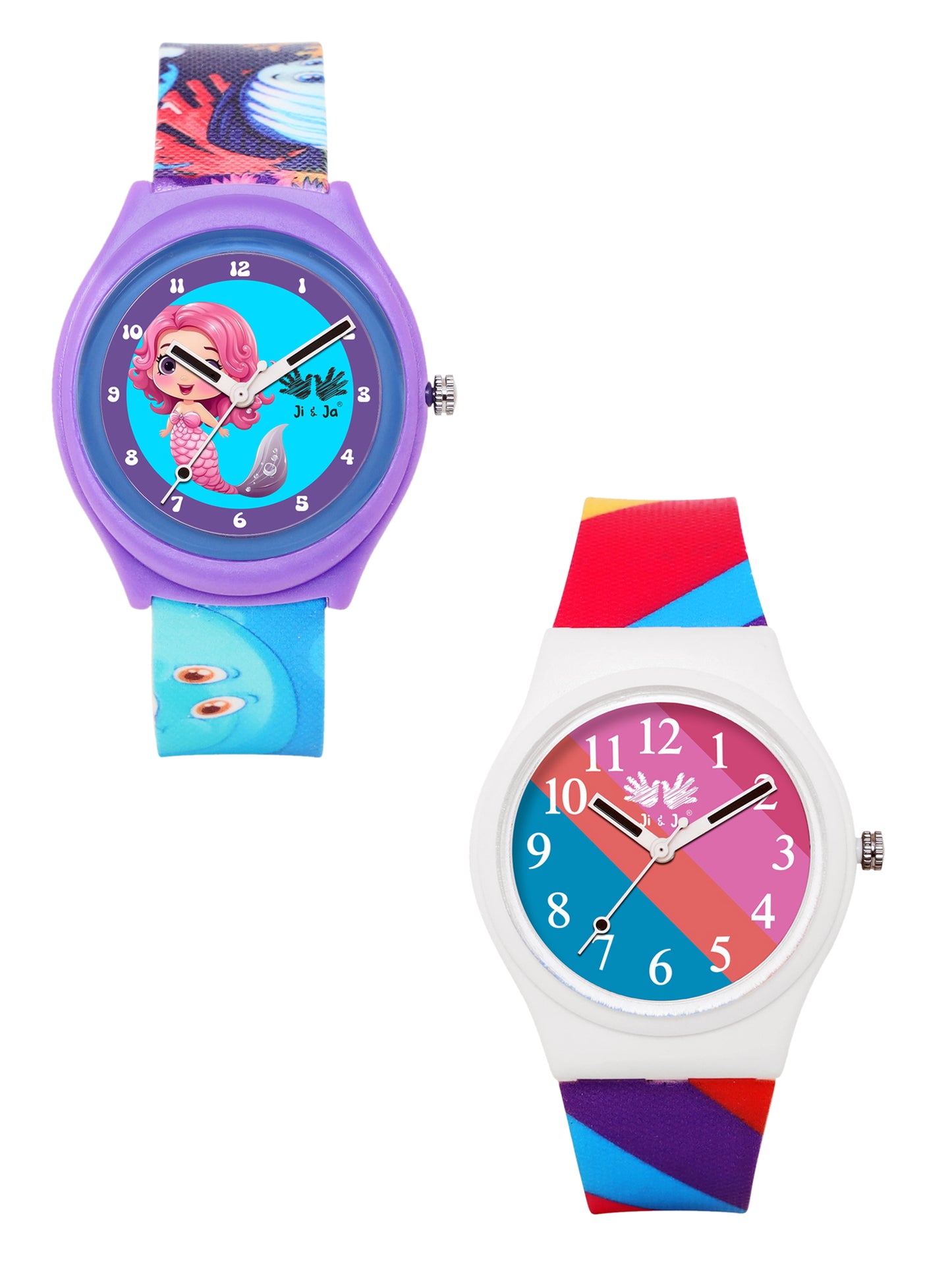 Kids’ Combo Pack Analog Watches – Mermaid Cartoon Theme & Color-Block Dial Design - JJ118106