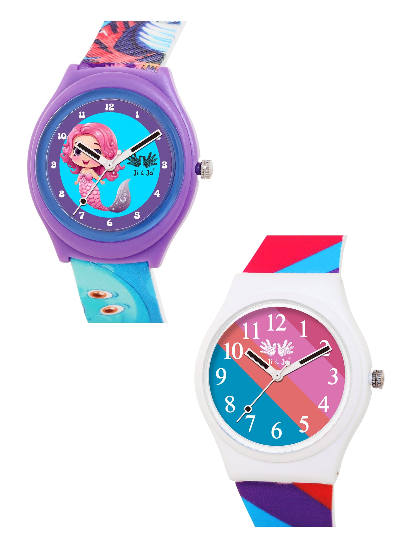 Kids’ Combo Pack Analog Watches – Mermaid Cartoon Theme & Color-Block Dial Design - JJ118106