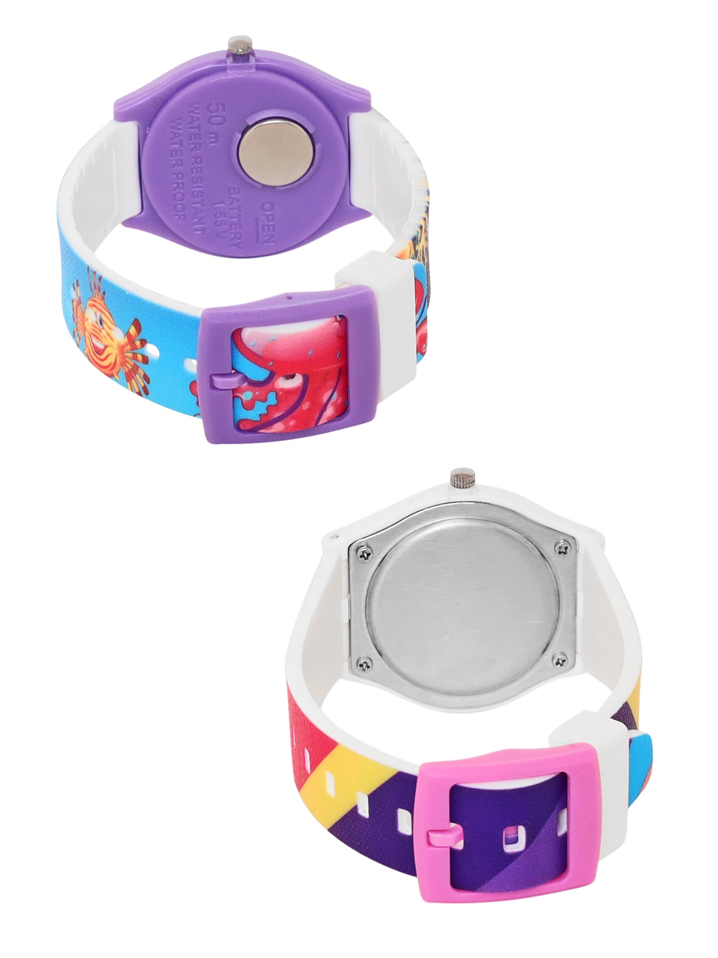 Kids’ Combo Pack Analog Watches – Mermaid Cartoon Theme & Color-Block Dial Design - JJ118106