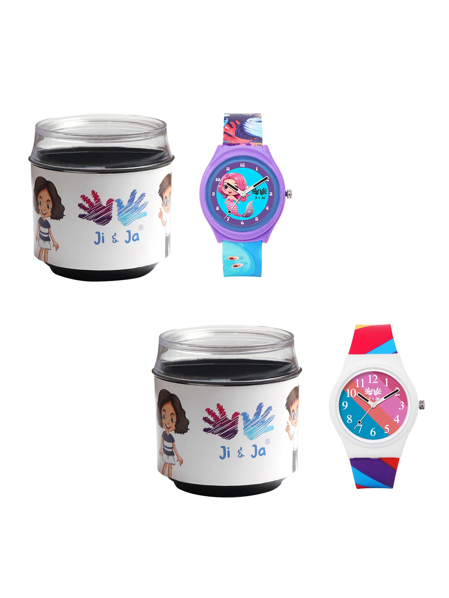 Kids’ Combo Pack Analog Watches – Mermaid Cartoon Theme & Color-Block Dial Design - JJ118106