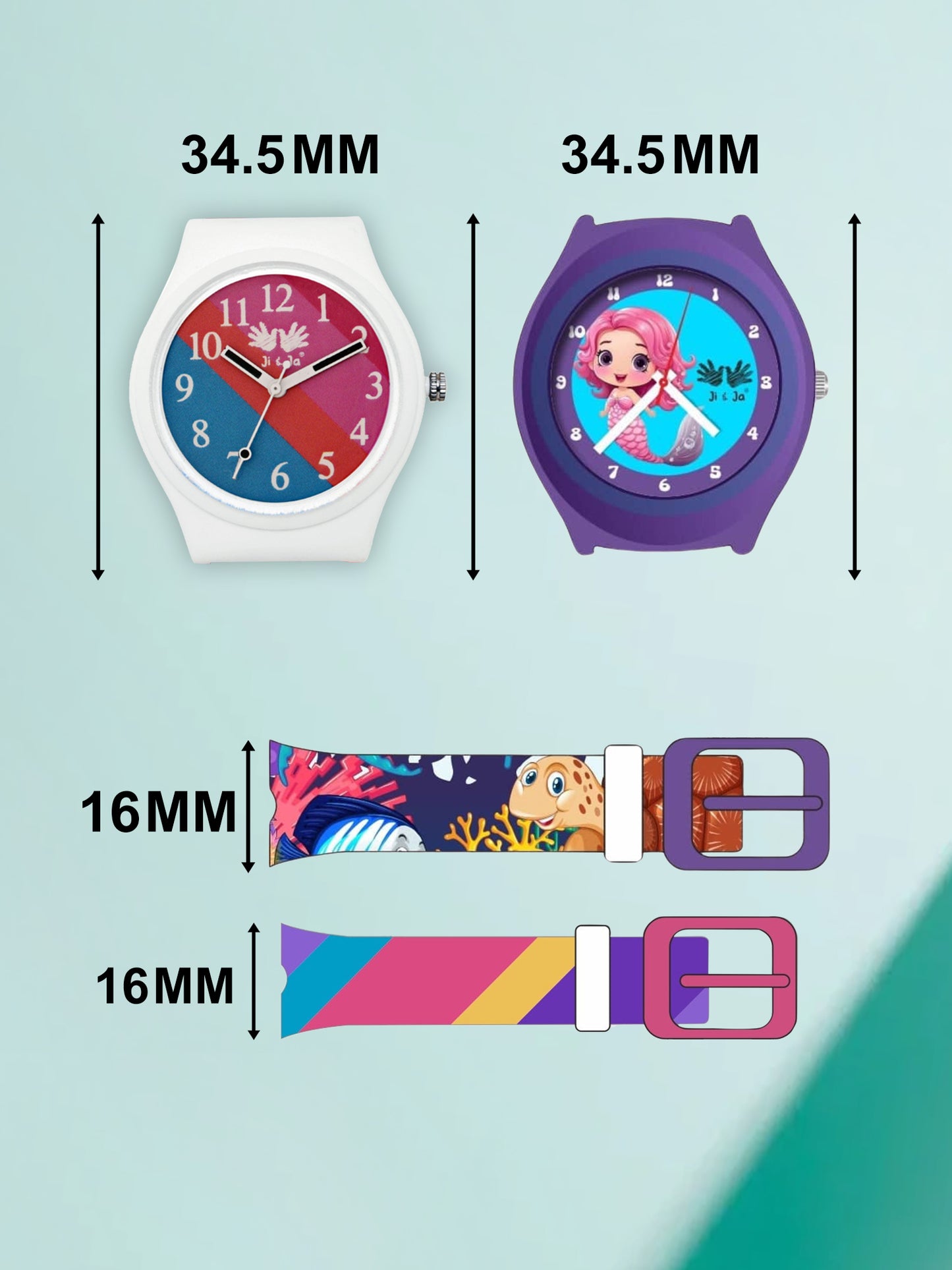 Kids’ Combo Pack Analog Watches – Mermaid Cartoon Theme & Color-Block Dial Design - JJ118106