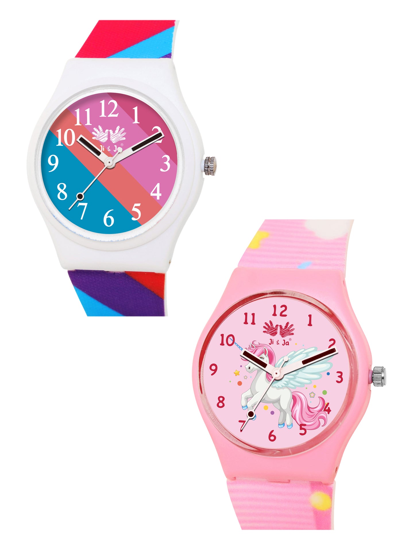 Kids’ Combo Pack Analog Watches – Unicorn Cartoon Theme & Color-Block Dial Design - JJ117106