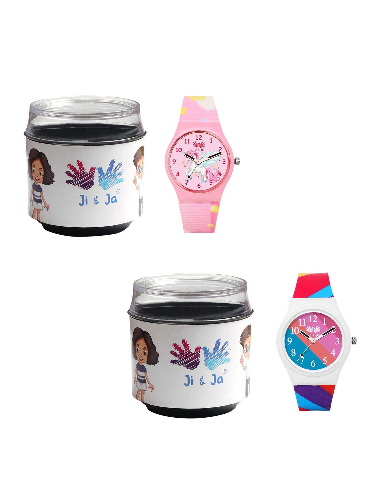 Kids’ Combo Pack Analog Watches – Unicorn Cartoon Theme & Color-Block Dial Design - JJ117106