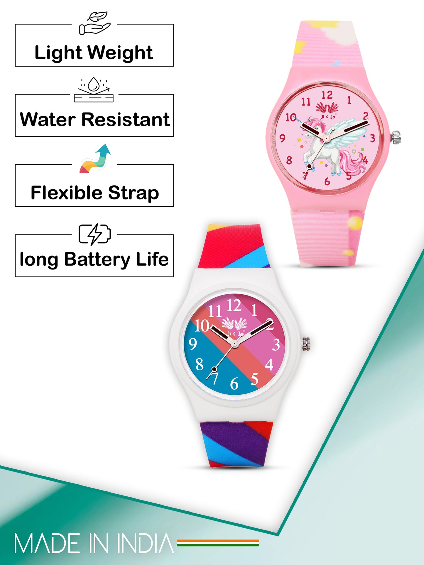 Kids’ Combo Pack Analog Watches – Unicorn Cartoon Theme & Color-Block Dial Design - JJ117106