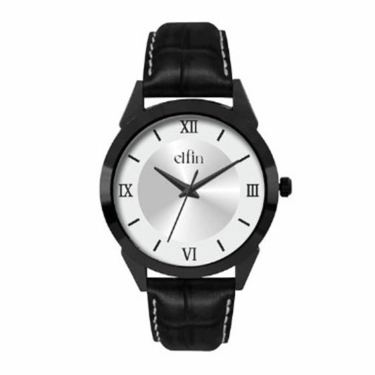Black Analog Black Croco Leather Strap Watch for Men ELFM002C