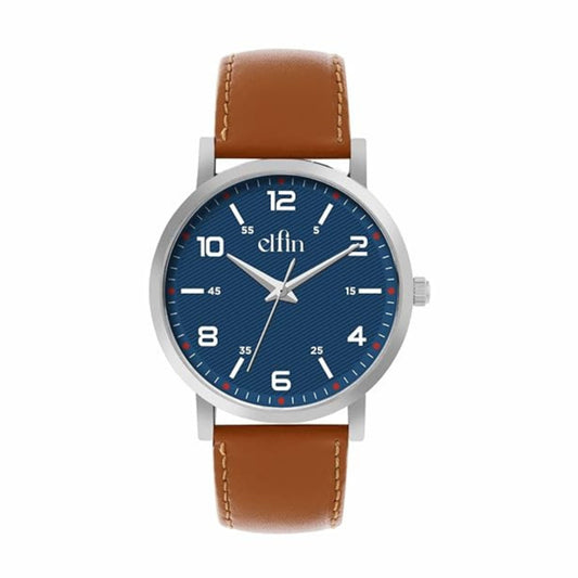 Sleek Silver Analog Brown Leather Strap Watch for Men ELFM003A