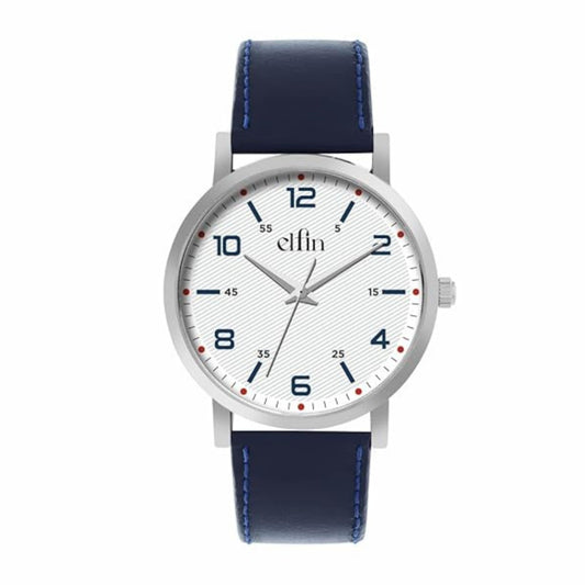 Sleek Silver Analog Blue Leather Strap Watch for Men ELFM003C