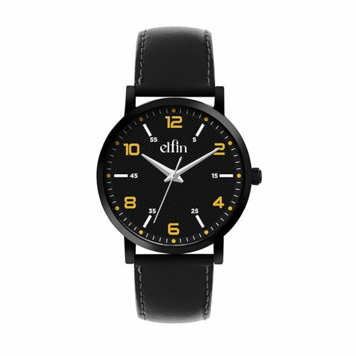 Sleek Black Analog Black Leather Strap Watch for Men ELFM003D