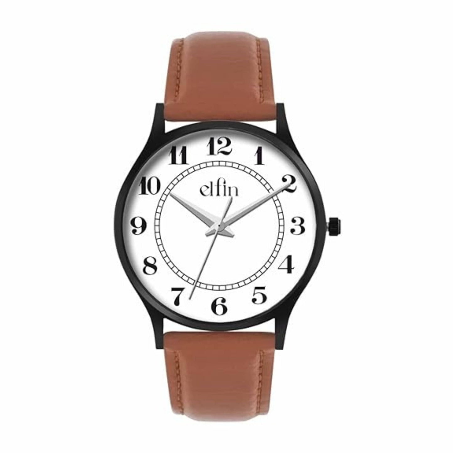 Slim Black Analog Brown Leather Strap Watch for Men ELFM004A