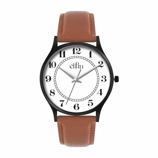 Slim Black Analog Brown Leather Strap Watch for Men ELFM004A