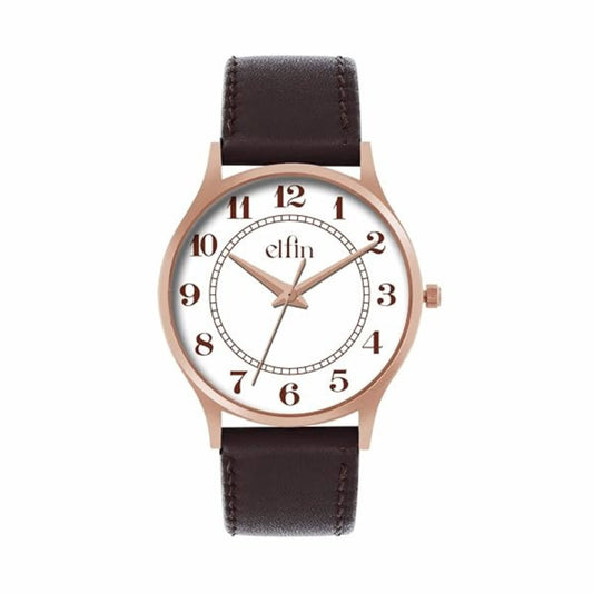 Slim Rose Gold Analog Brown Leather Strap Watch for Men ELFM004D