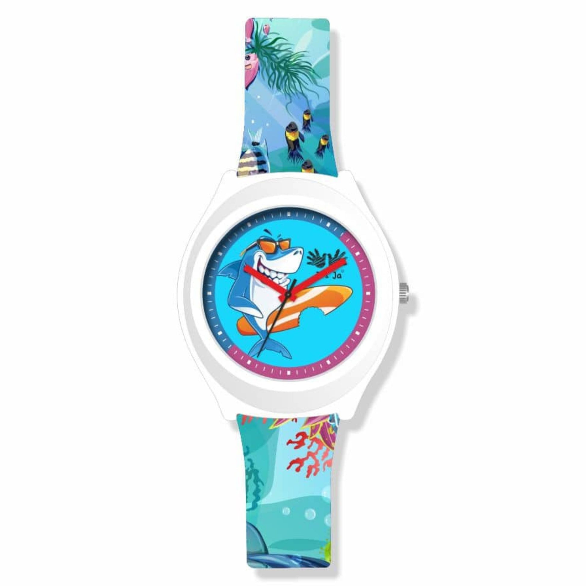Kids Analog Watch Baby Shark Theme Ocean Print Strap Blue Dial
