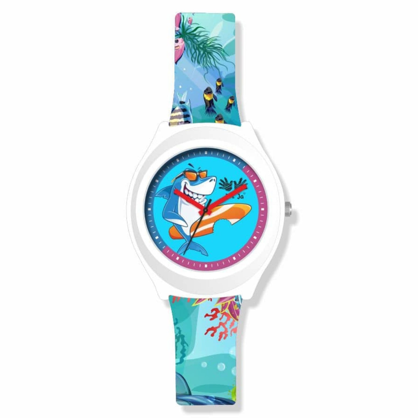 Kids Analog Watch Baby Shark Theme Ocean Print Strap Blue Dial with Baby Shark