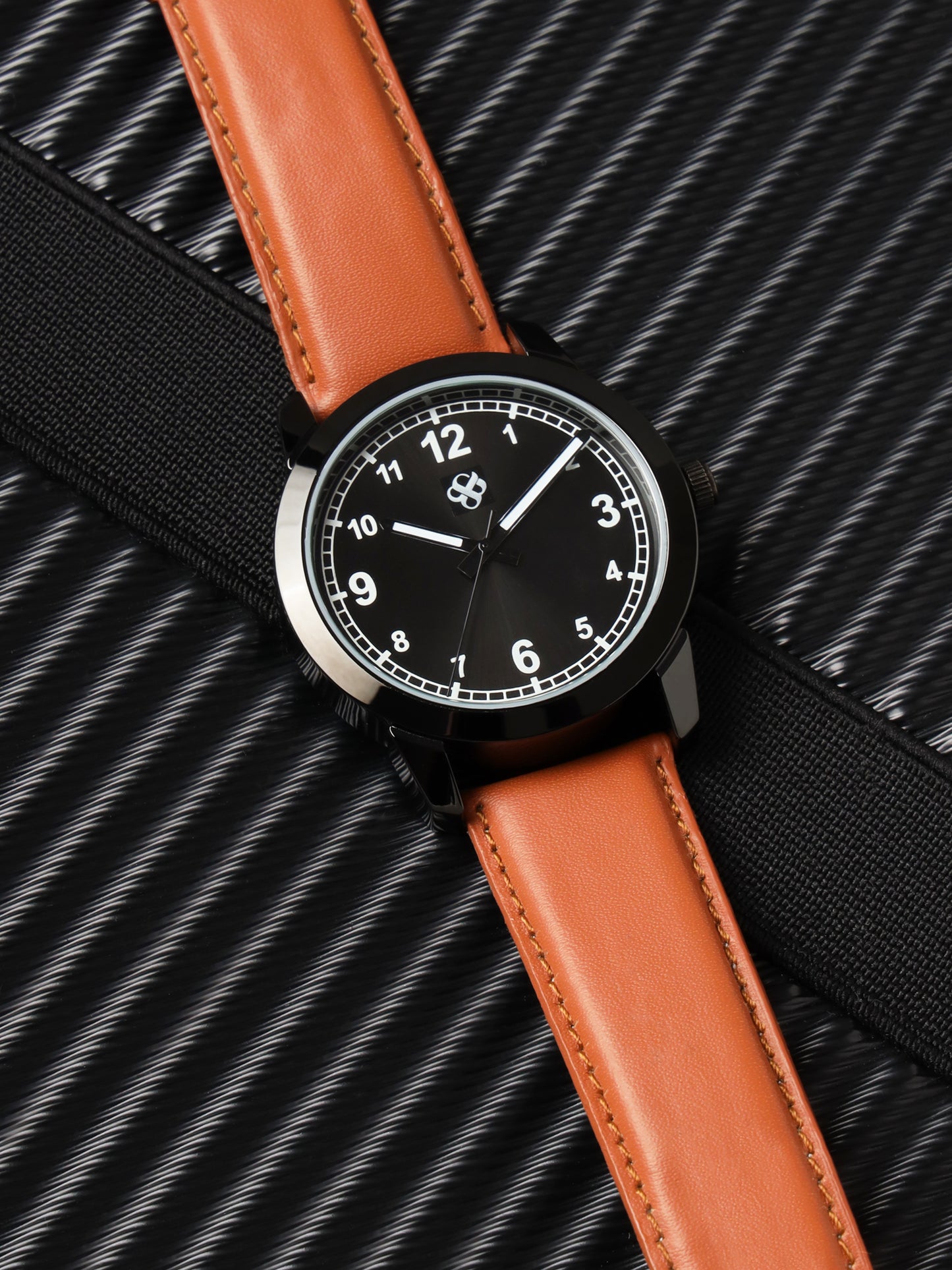 Men’s Black Dial Analog Watch with Brown Leather Strap - BSM028B