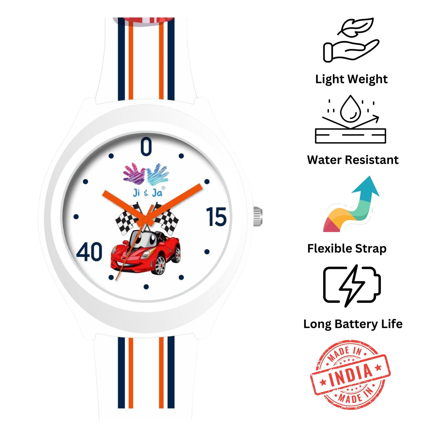 Kids Analog Watch Car Racing White Strap with White Dial And Smart Red Car