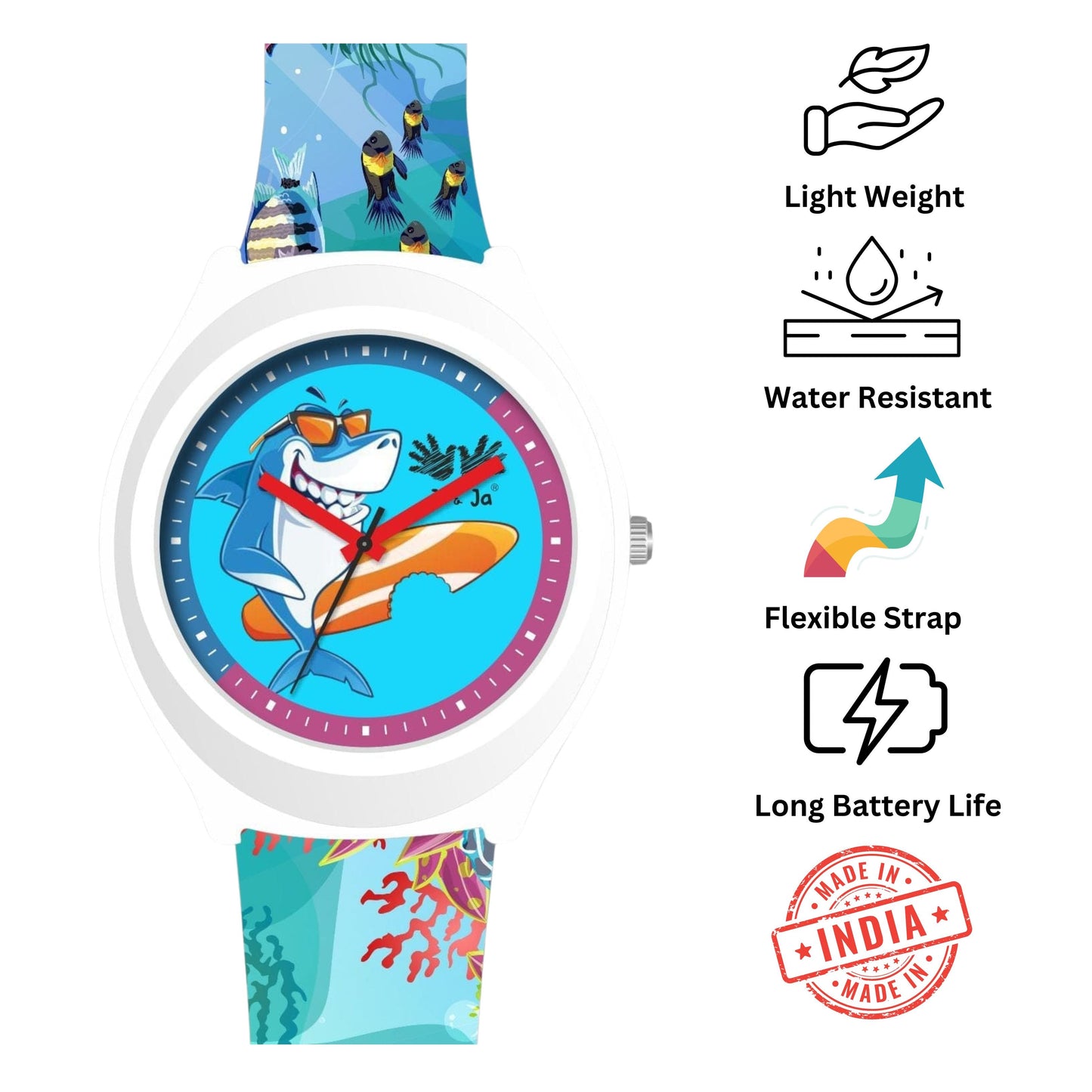 Kids Analog Watch Baby Shark Theme Ocean Print Strap Blue Dial with Baby Shark