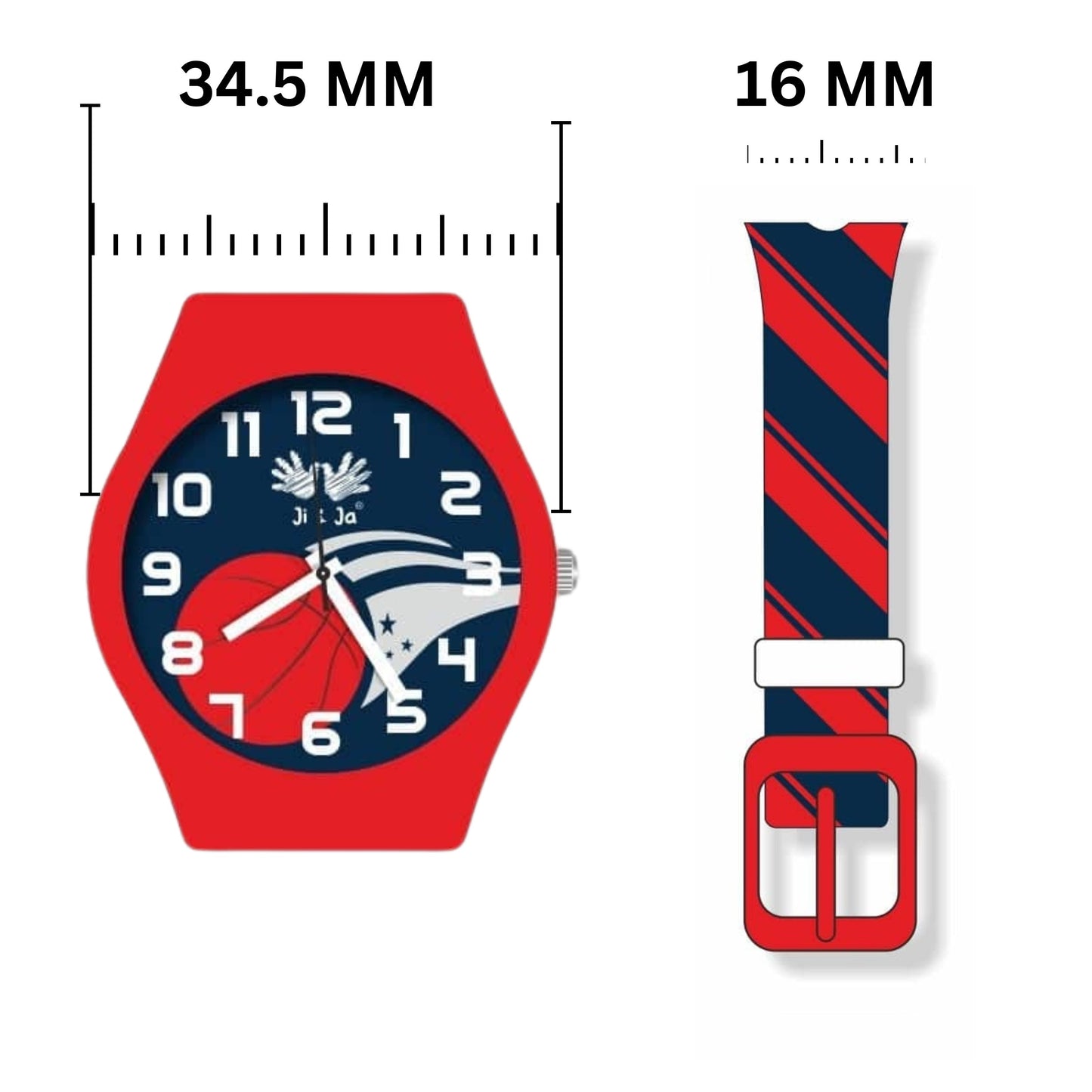 Kids Analog Watch Basket Ball Print Strap with Red Dial, Basket Ball Print